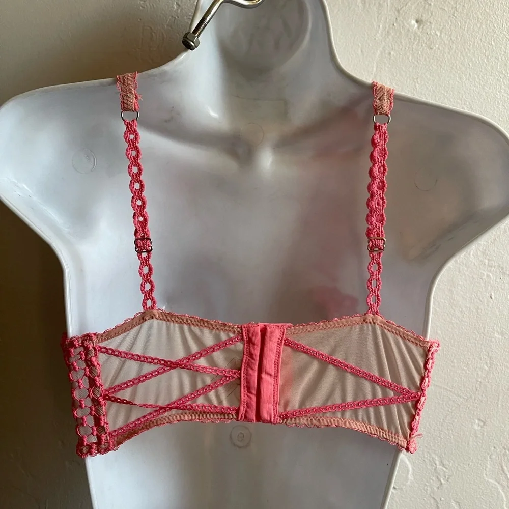 Victoria's Secret Sheer Nude Mesh Bralette with Coral Pink Lace